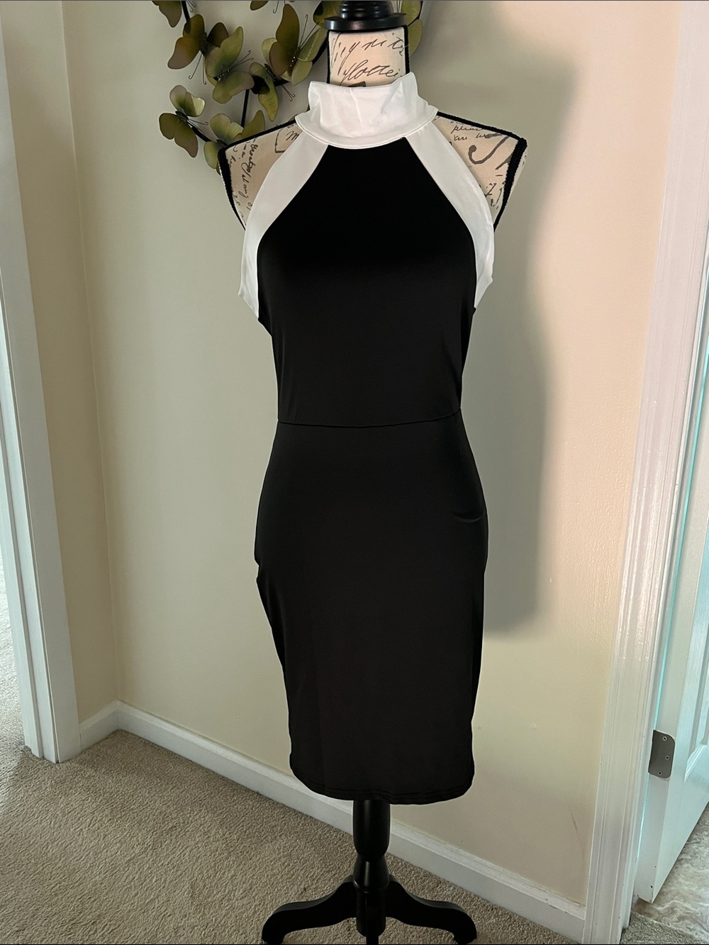 Chic Black & White Halter Sheath Dress - Never worn!